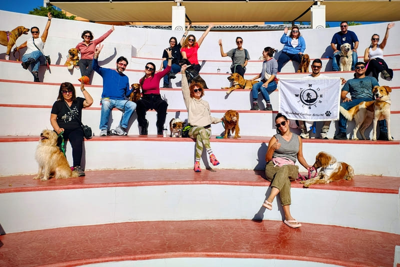 Wanderlust participants with their dogs during the Dog Workshop in Lantzoi
