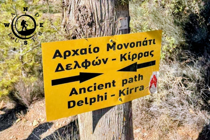 Sign for the Ancient Delphi to Kirra path, part of the European E4 trail