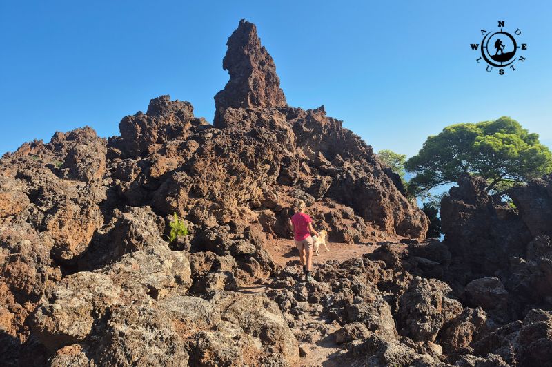 Volcanic rock formations along the hiking trail in Methana