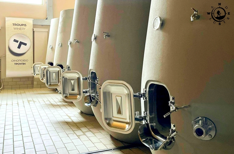 Concrete fermentation tanks at Troupis Winery in Mantinia – Wanderlust Wine Experience